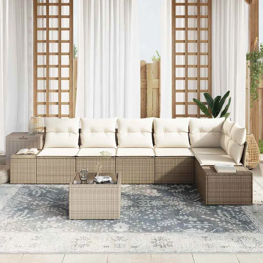 Ensemble de canapé de jardin 7 pcs Beige et crème polyrotin - 3