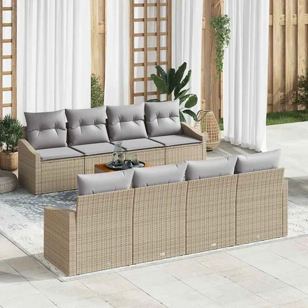 Ensemble de canapé de jardin 9 pcs Beige et Gris clair