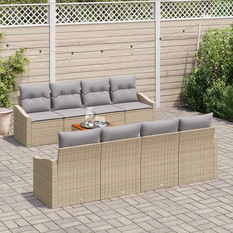 Ensemble de canapé de jardin 9 pcs Beige et Gris clair - 3
