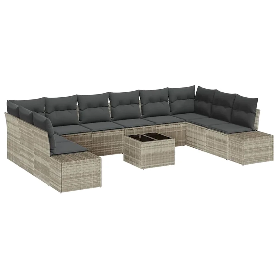 Ensemble de canapé de jardin 11 pcs Gris clair polyrotin - 2