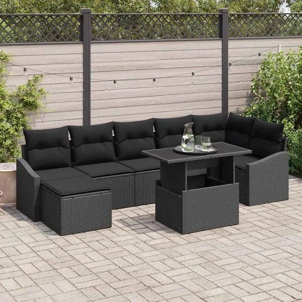 Ensemble de canapé de jardin avec coussin 8 pcs Noir polyrotin