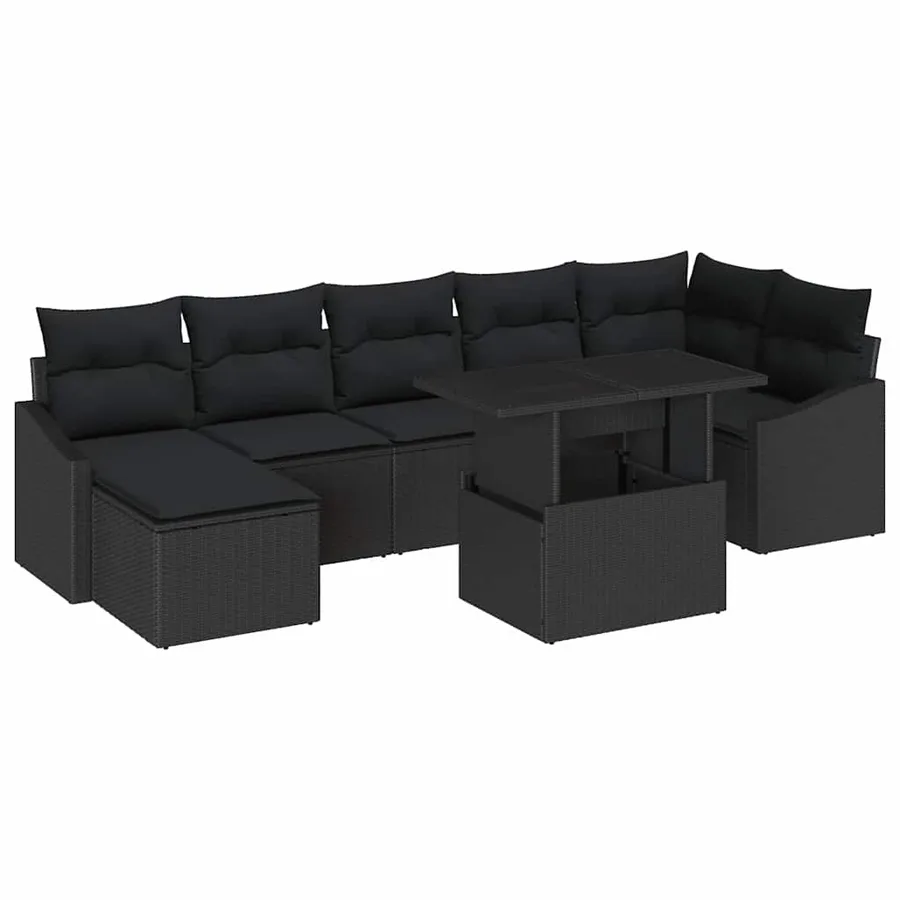 Ensemble de canapé de jardin avec coussin 8 pcs Noir polyrotin - 2