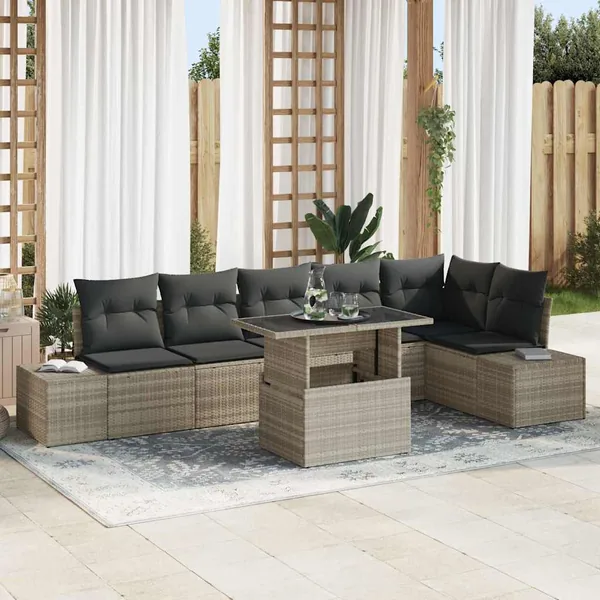 Ensemble de canapé de jardin 7 pcs Gris clair polyrotin