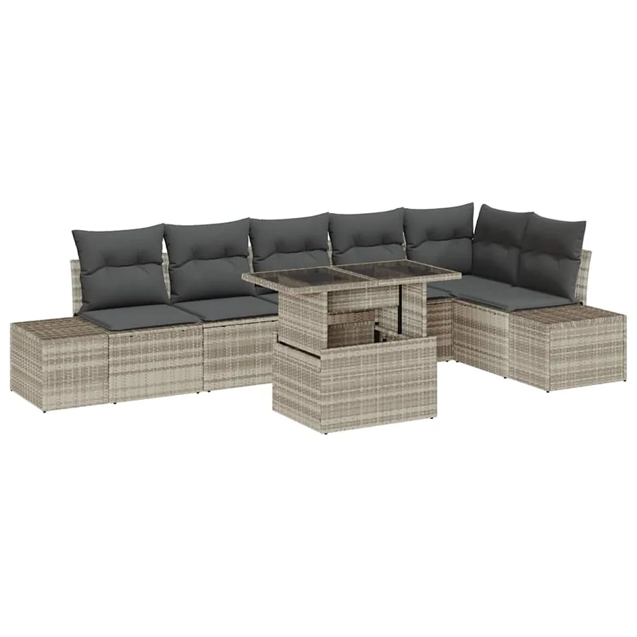 Ensemble de canapé de jardin 7 pcs Gris clair polyrotin - 2