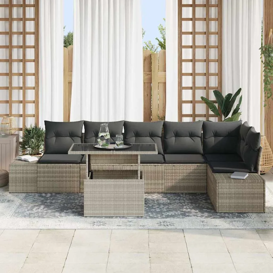 Ensemble de canapé de jardin 7 pcs Gris clair polyrotin - 3