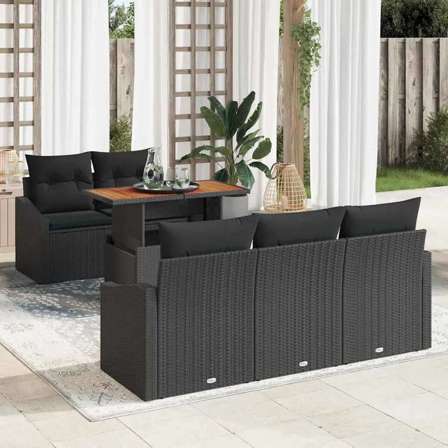 Ensemble de canapé de jardin 6 pc Noir et Marron