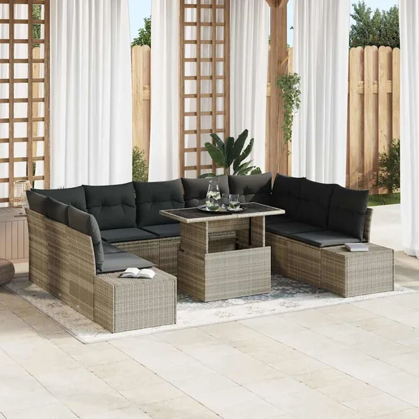 Ensemble de canapé de jardin avec coussin 10 pcs Gris clair