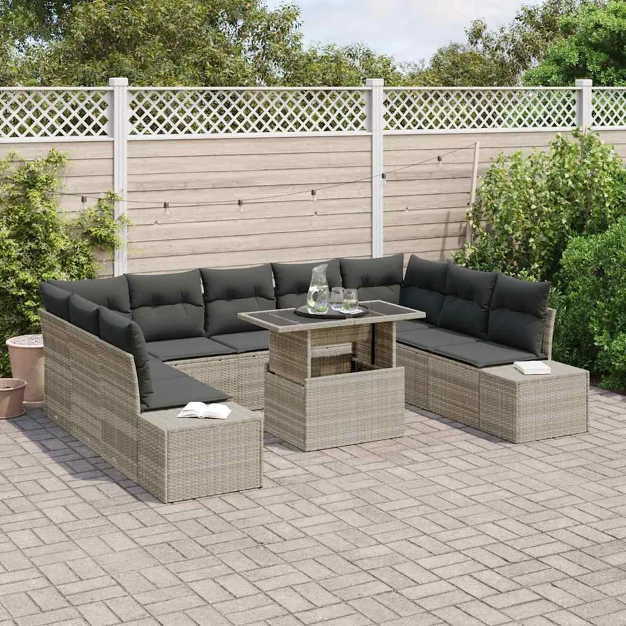 Ensemble de canapé de jardin avec coussin 10 pcs Gris clair - 3