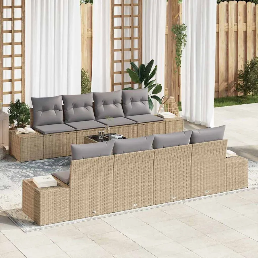 Ensemble de canapé de jardin 7 pcs Beige et Gris clair