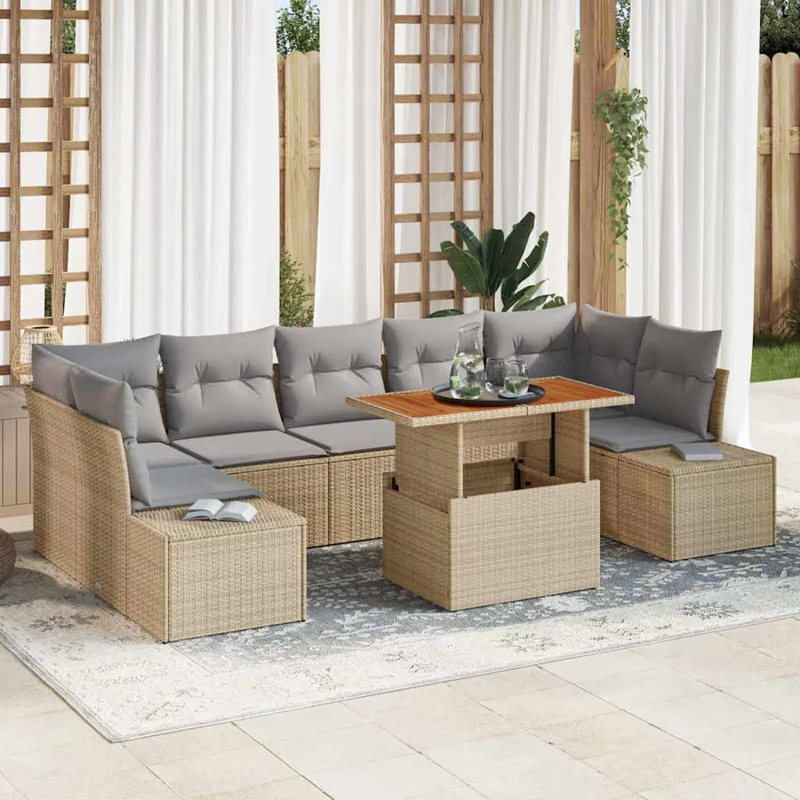 Ensemble de canapé de jardin 8 pc Beige et gris