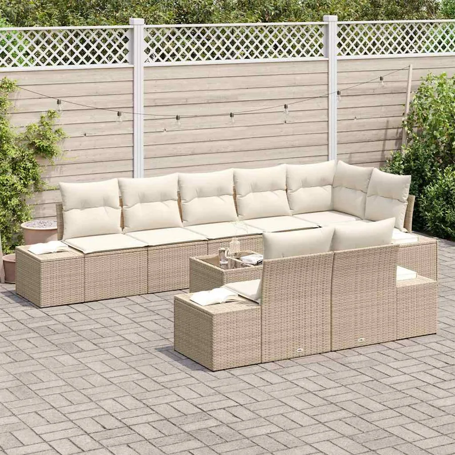 Ensemble de canapé de jardin 9 pcs Beige et crème polyrotin - 3