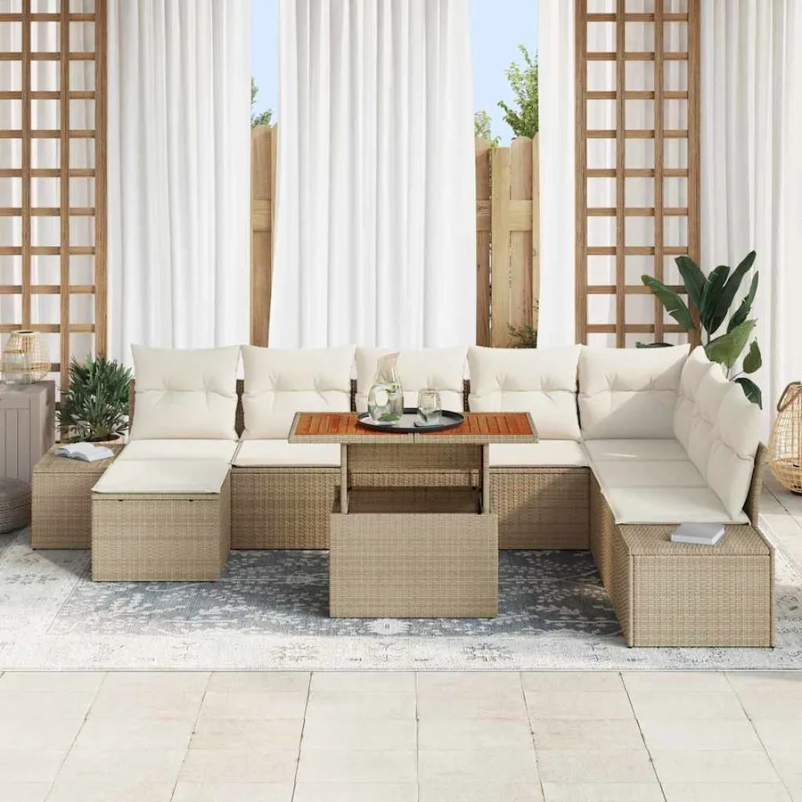 Ensemble de canapé de jardin 9 pcs Beige et crème - 3