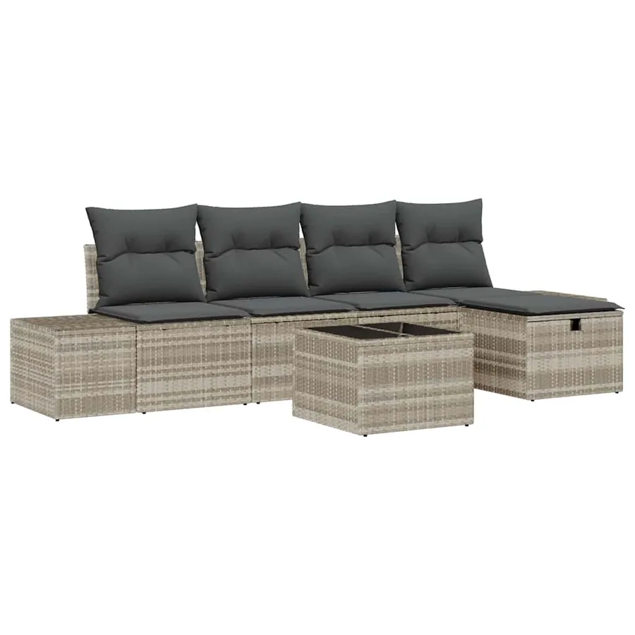Ensemble de canapé de jardin 6 pcs Gris clair polyrotin - 2