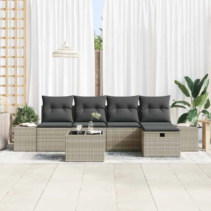 Ensemble de canapé de jardin 6 pcs Gris clair polyrotin - 3