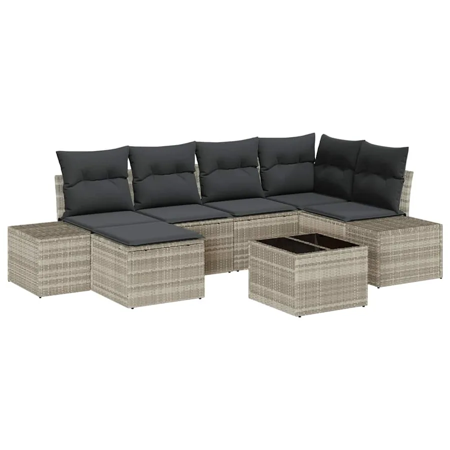 Ensemble de canapé de jardin 7 pcs Gris clair polyrotin - 2