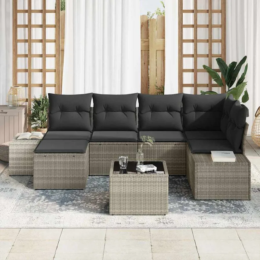 Ensemble de canapé de jardin 7 pcs Gris clair polyrotin - 3