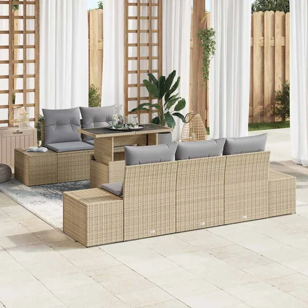 Ensemble de Canapés 6 pcs Beige et Gris clair polyrotin