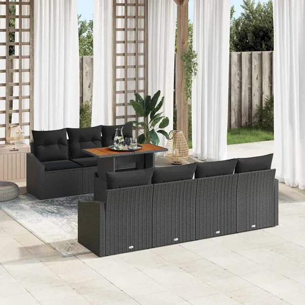 Ensemble de canapé de jardin 8 pc Noir et Marron
