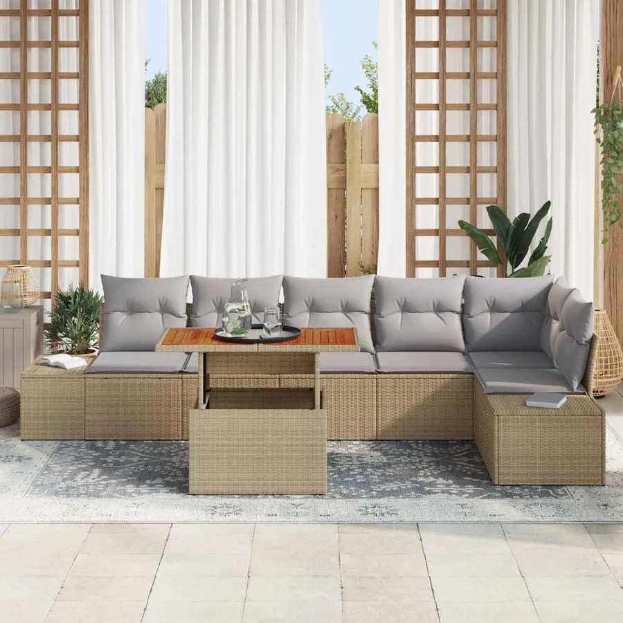Ensemble de canapé de jardin 7 pc Beige et gris - 3