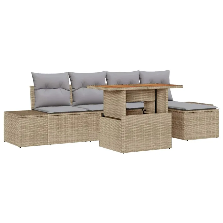 Ensemble de canapé de jardin 6 pcs Beige et gris - 2