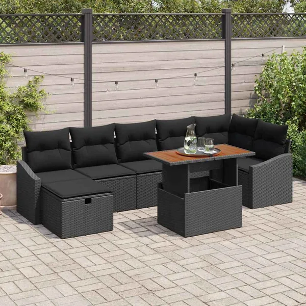 Ensemble de canapé de jardin avec coussin 8 pcs Noir polyrotin