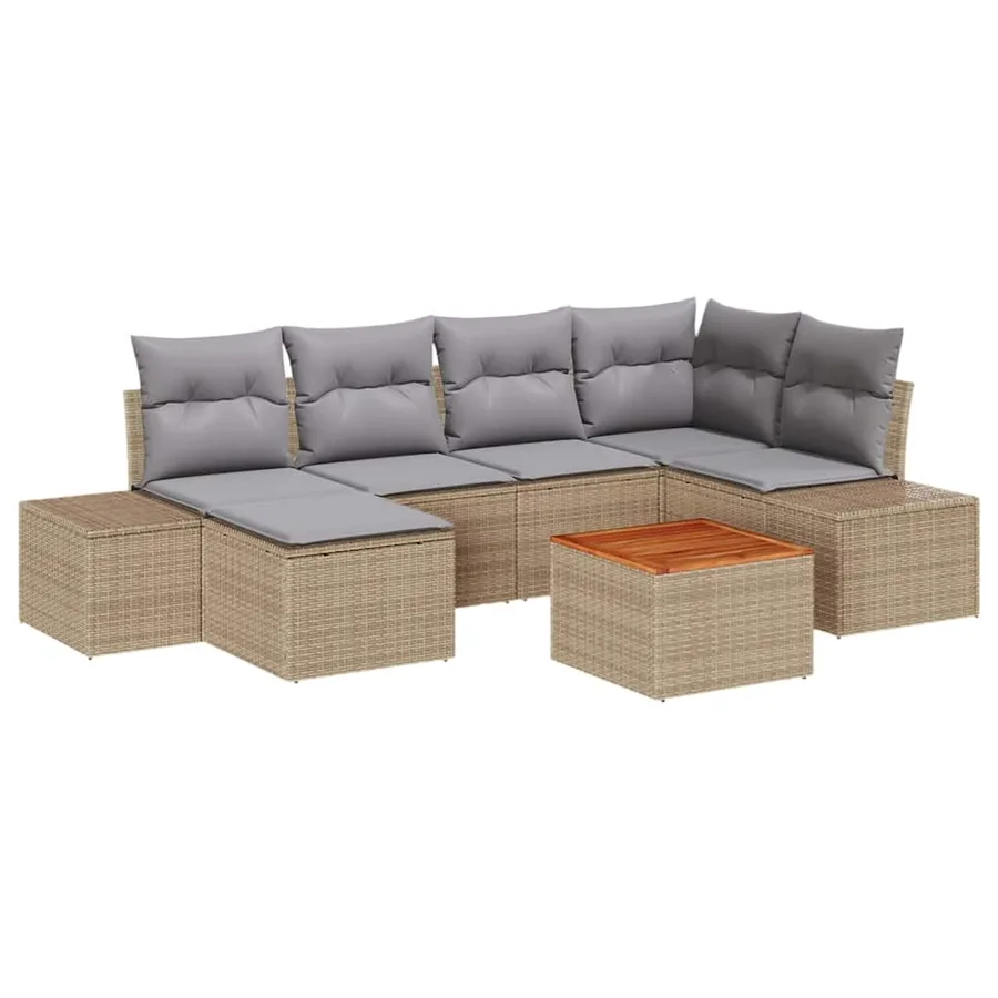 Ensemble de canapé de jardin avec coussin 7 pcs Beige polyrotin - 2
