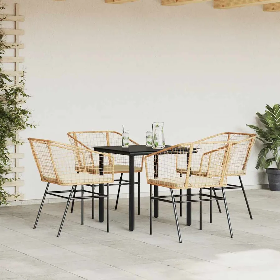 Ensemble à manger jardin coussins 5pcs marron poly rotin verre - 3
