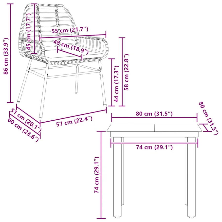 Ensemble à manger de jardin et coussins 3 pcs noir rotin verre - 10