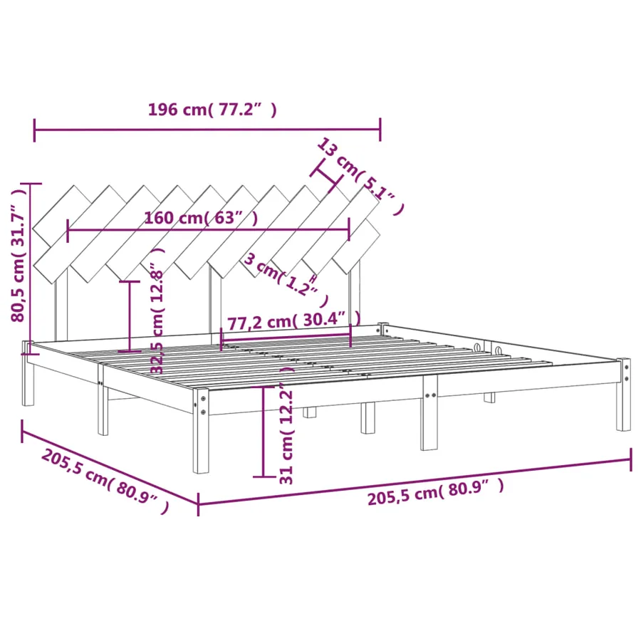 Cadre de lit sans matelas marron miel 200x200 cm bois massif - 6