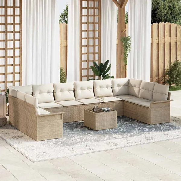 Ensemble de canapé de jardin 11 pcs Beige Poly rotin