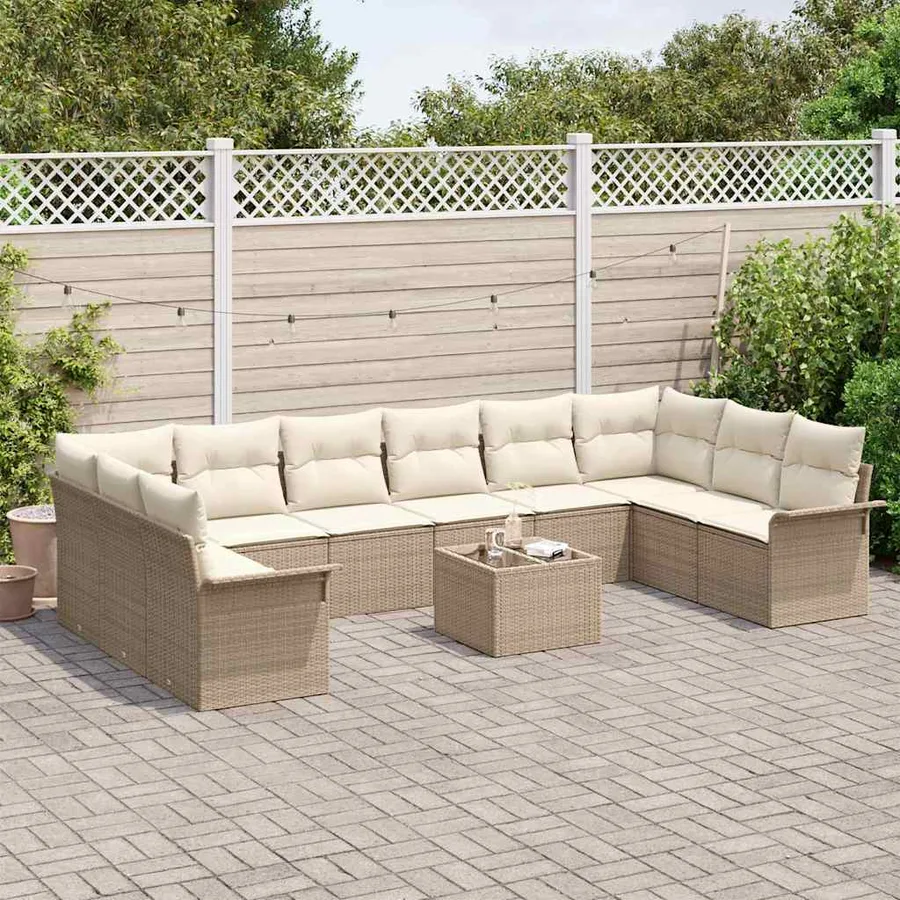 Ensemble de canapé de jardin 11 pcs Beige Poly rotin - 3