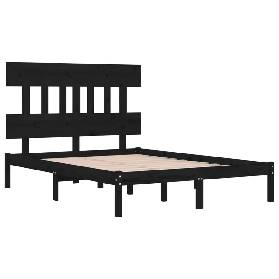 Cadre de lit sans matelas noir 200x200 cm bois massif - 4
