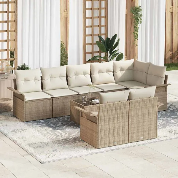 Ensemble de canapé de jardin 9 pcs Beige Poly rotin