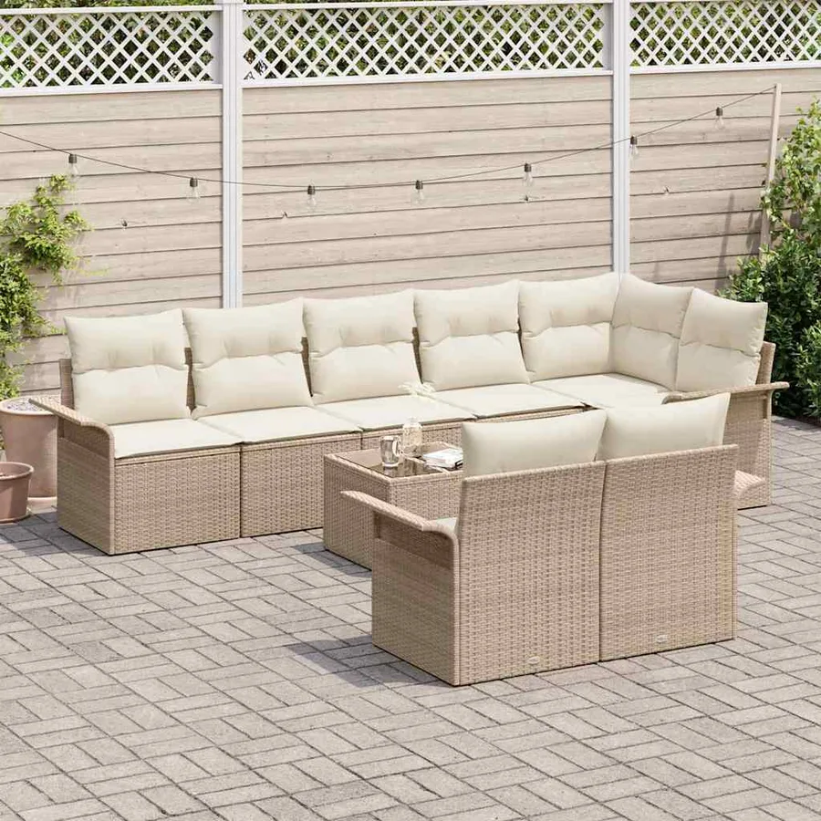Ensemble de canapé de jardin 9 pcs Beige Poly rotin - 3