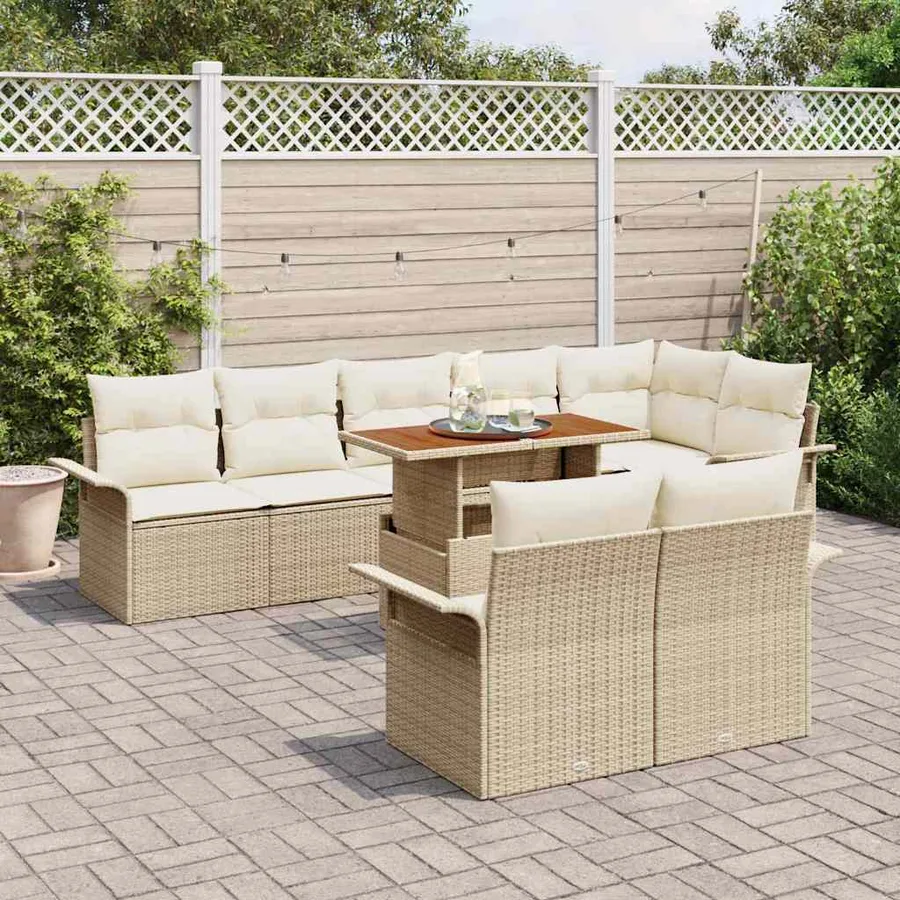 Ensemble de canapé de jardin 9 pcs Beige et crème polyrotin - 3
