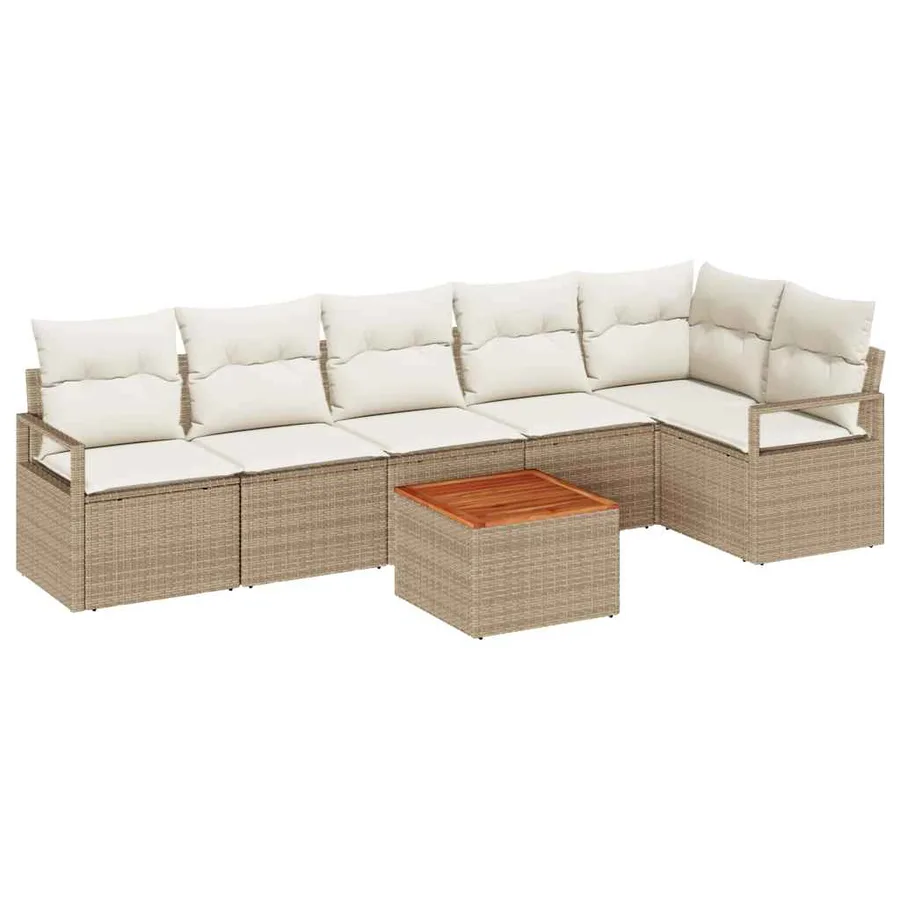 Ensemble de canapé de jardin avec coussin 7 pcs Beige polyrotin - 2