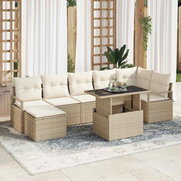 Ensemble de canapé de jardin avec coussin 8 pcs beige et crème