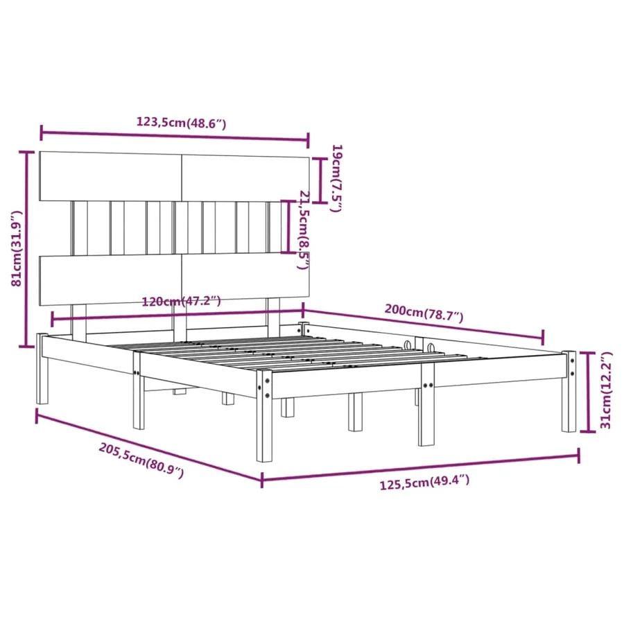 Cadre de lit sans matelas blanc 120x200 cm bois massif - 6