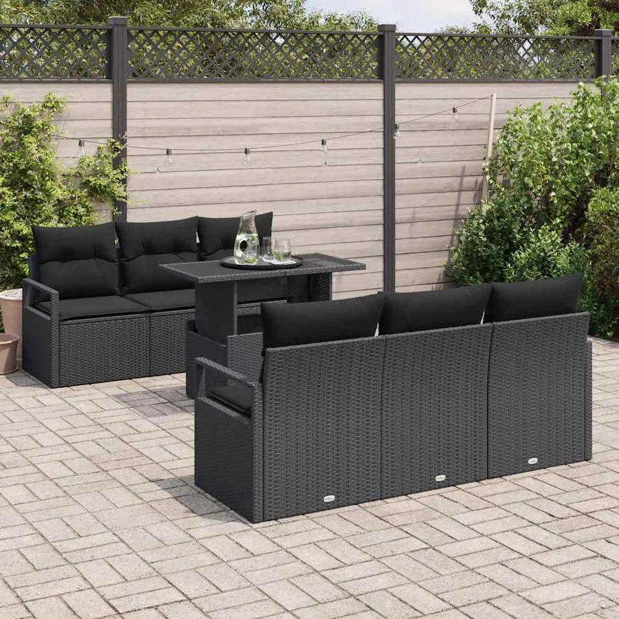 Ensemble de canapé de jardin avec stockage 7 pcs Noir polyrotin - 3