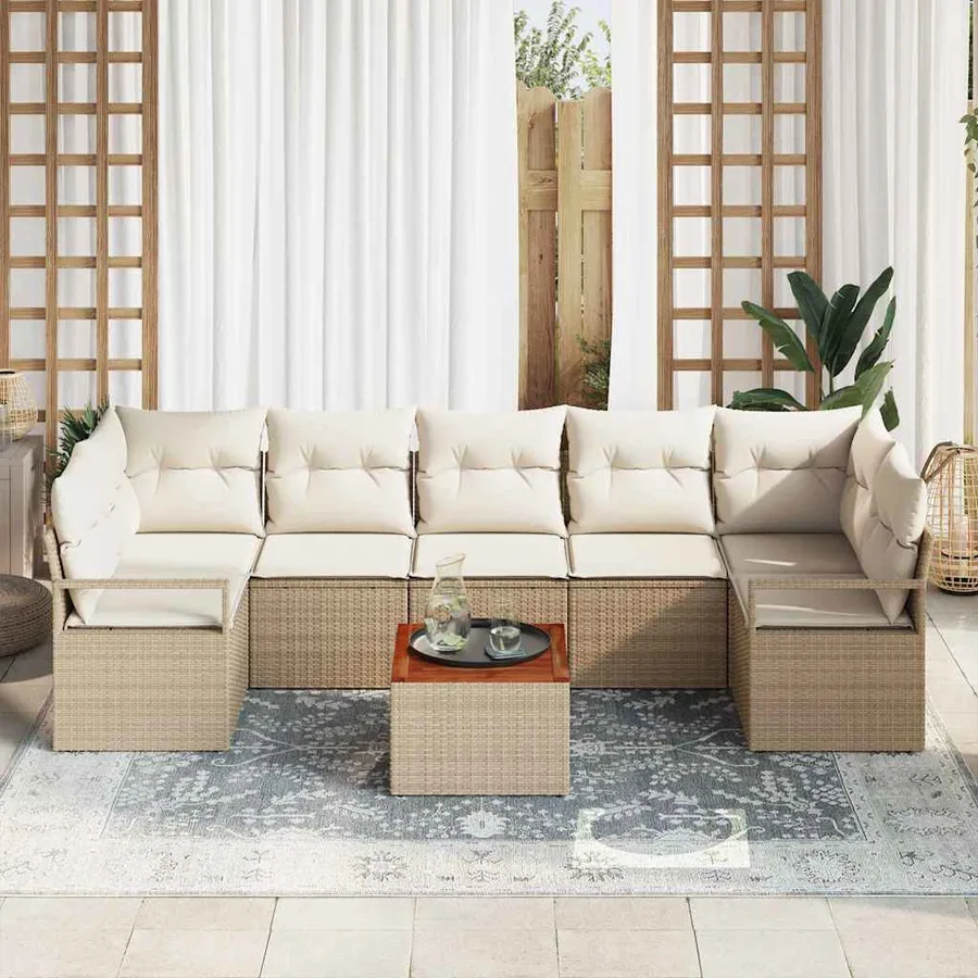 Ensemble de canapé de jardin avec coussin 8 pcs Beige polyrotin - 3