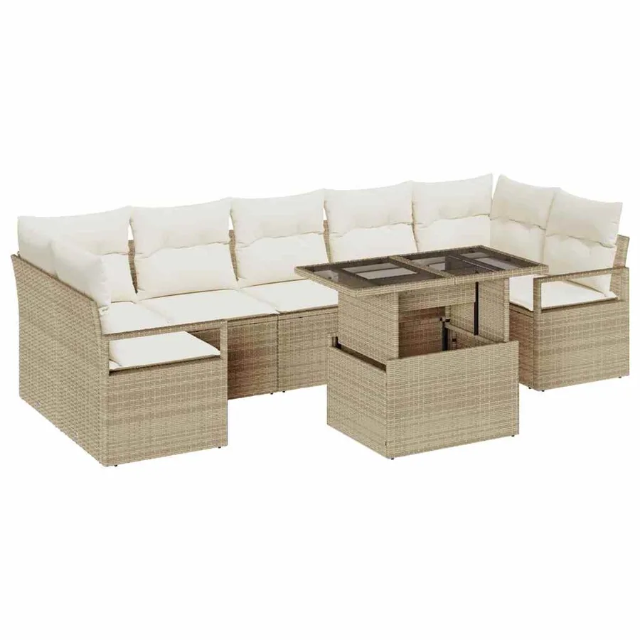 Ensemble de canapé de jardin 8 pcs beige et crème polyrotin - 2