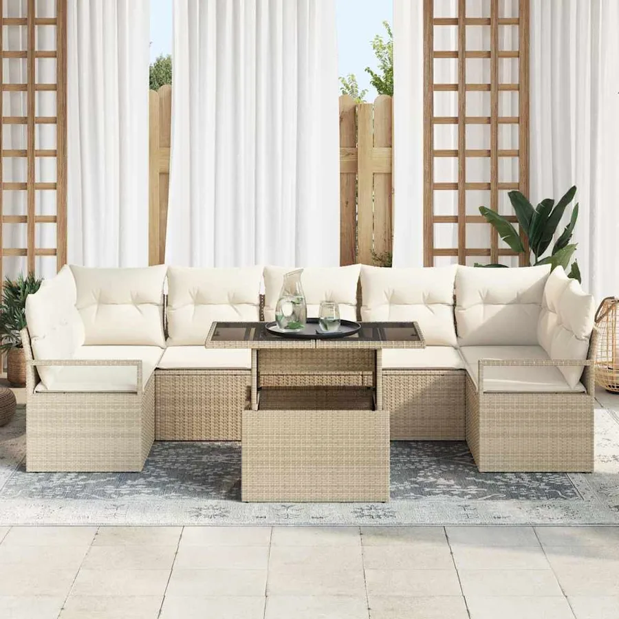 Ensemble de canapé de jardin 8 pcs beige et crème polyrotin - 3