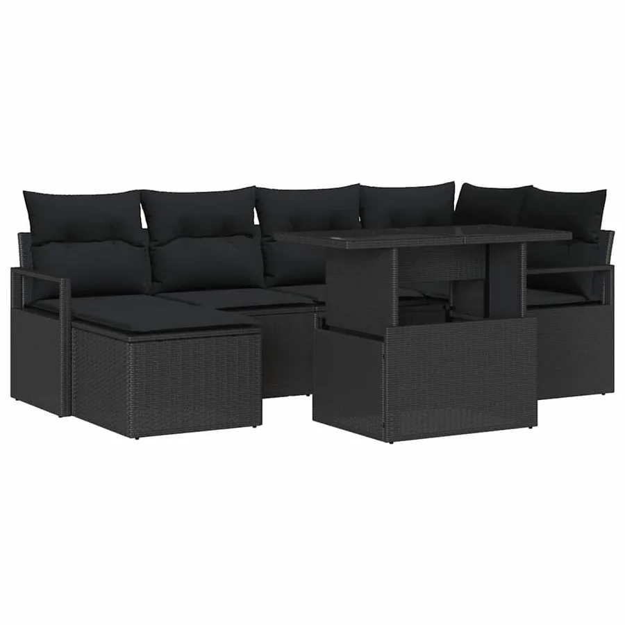 Ensemble de canapé de jardin avec coussin 7 pcs Noir - 2