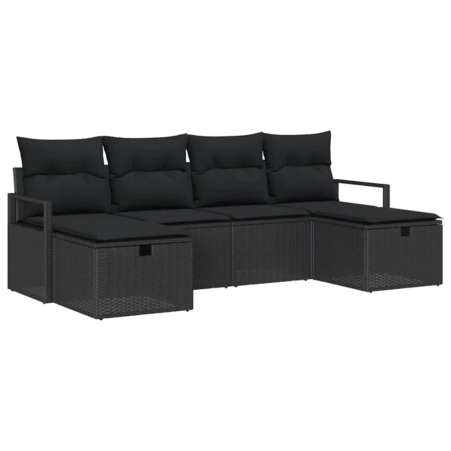 Ensemble de Canapés avec coussin 6 pcs Noir polyrotin - 2