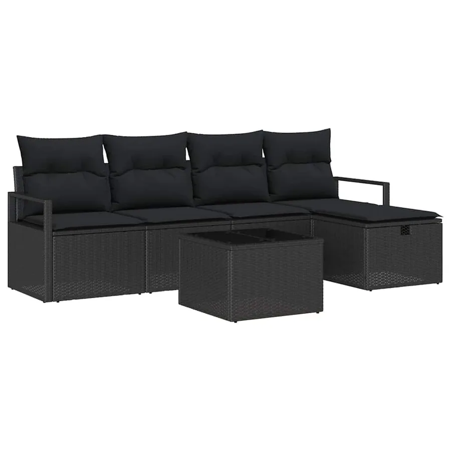 Ensemble de Canapés avec coussin 6 pcs Noir polyrotin - 2