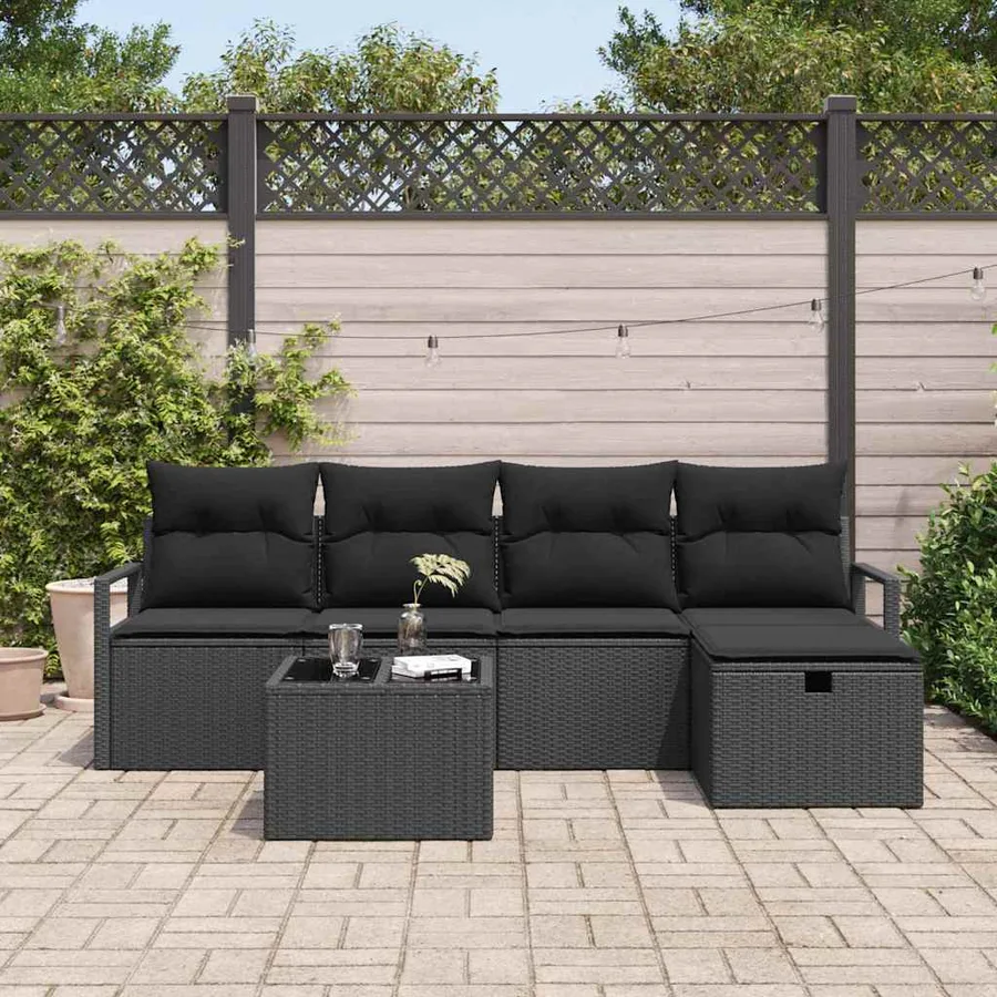 Ensemble de Canapés avec coussin 6 pcs Noir polyrotin - 3