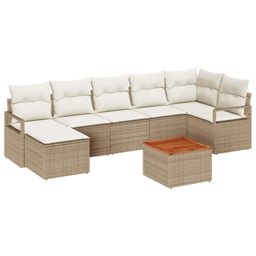 Ensemble de canapé de jardin avec coussin 8 pcs Beige polyrotin - 2