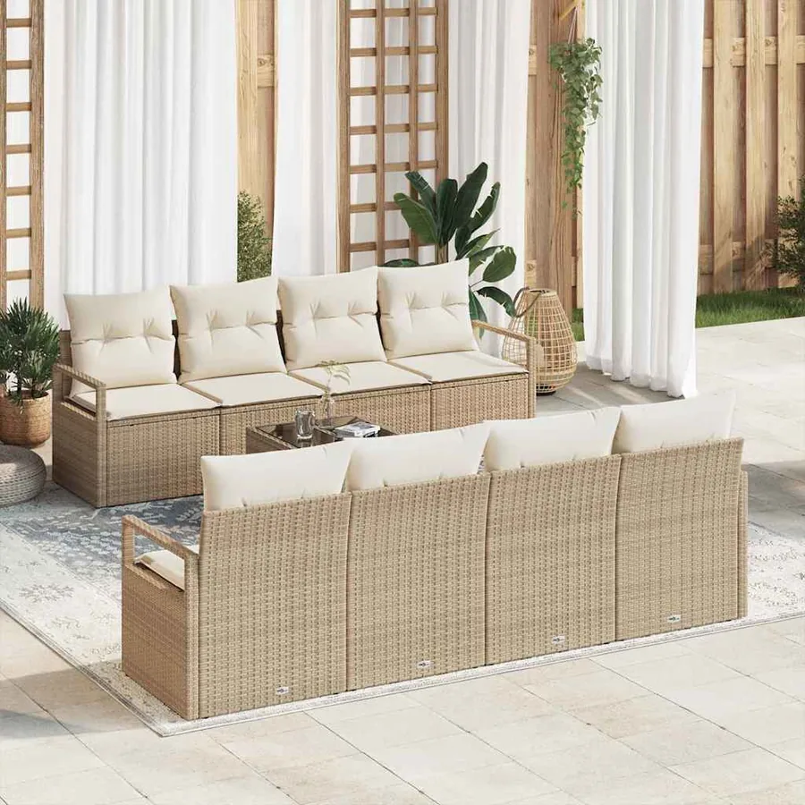 Ensemble de Canapés avec coussin 7 pcs Beige et crème polyrotin