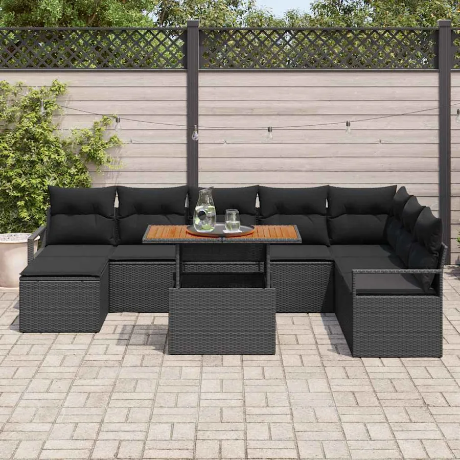 Ensemble de canapé de jardin 9 pcs Noir et Marron - 3