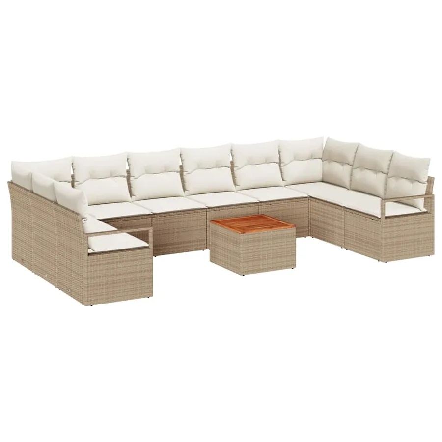 Ensemble de canapé de jardin 11 pcs Beige polyrotin - 2